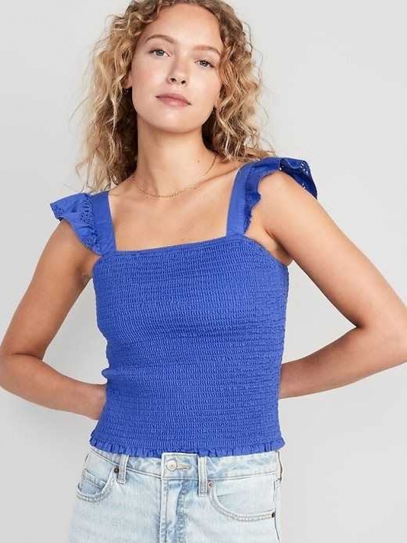 Old Navy Fitted Ruffle-Trim Smocked Cropped Top Blue | NXP649182