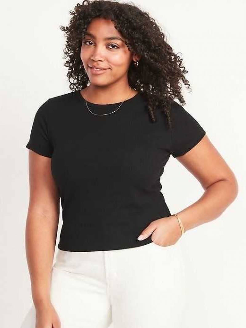 Old Navy Fitted Short-Sleeve Cropped Rib-Knit T-Shirt Black | FYK468091