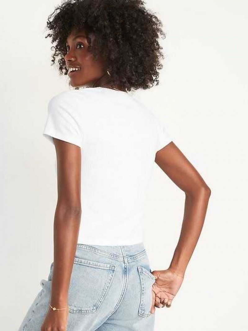 Old Navy Fitted Short-Sleeve Cropped Rib-Knit T-Shirt White | DAQ107853