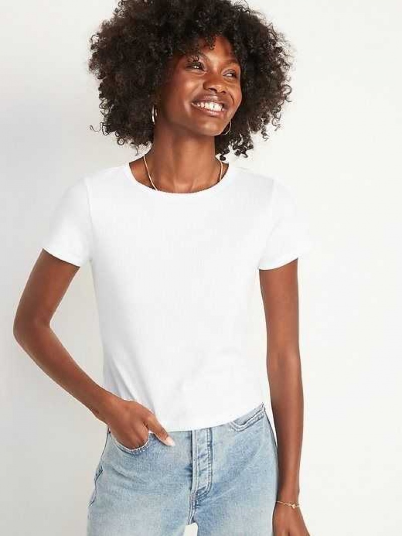 Old Navy Fitted Short-Sleeve Cropped Rib-Knit T-Shirt White | DAQ107853