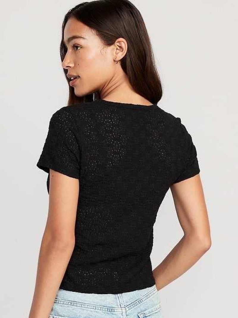 Old Navy Fitted Short-Sleeve Lace Top Black | UAN718493