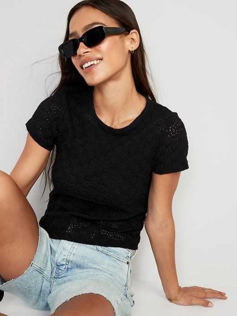 Old Navy Fitted Short-Sleeve Lace Top Black | UAN718493