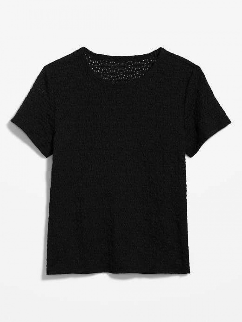 Old Navy Fitted Short-Sleeve Lace Top Black | UAN718493