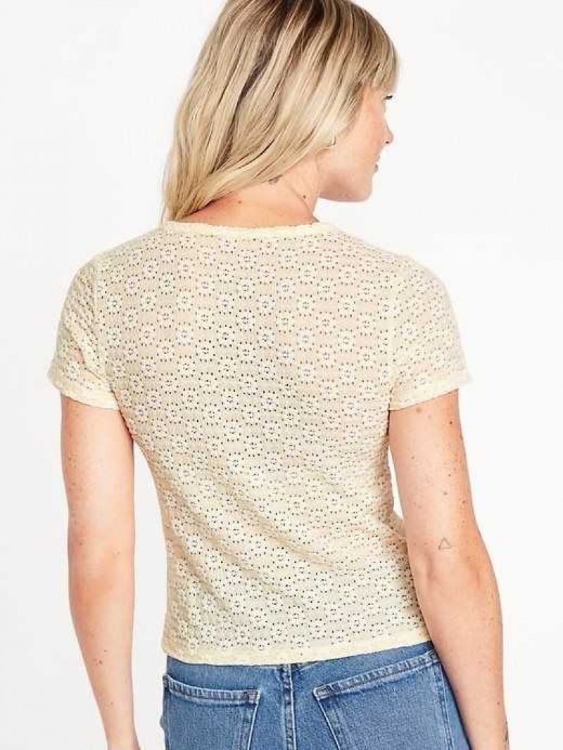 Old Navy Fitted Short-Sleeve Lace Top Cozy Cashmere | IPV074956