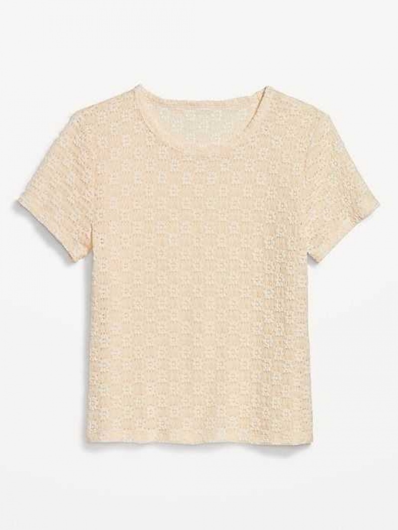 Old Navy Fitted Short-Sleeve Lace Top Cozy Cashmere | IPV074956