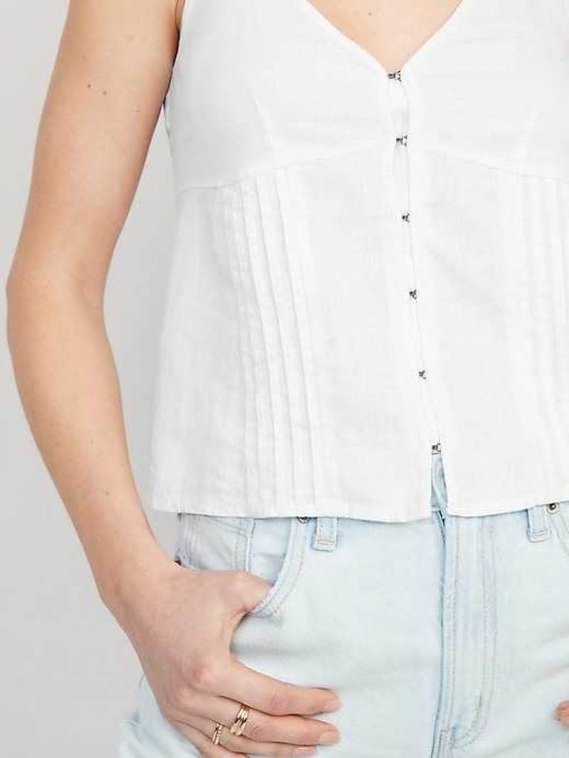 Old Navy Fitted Sleeveless Linen-Blend V-Neck Top White | TVC684029