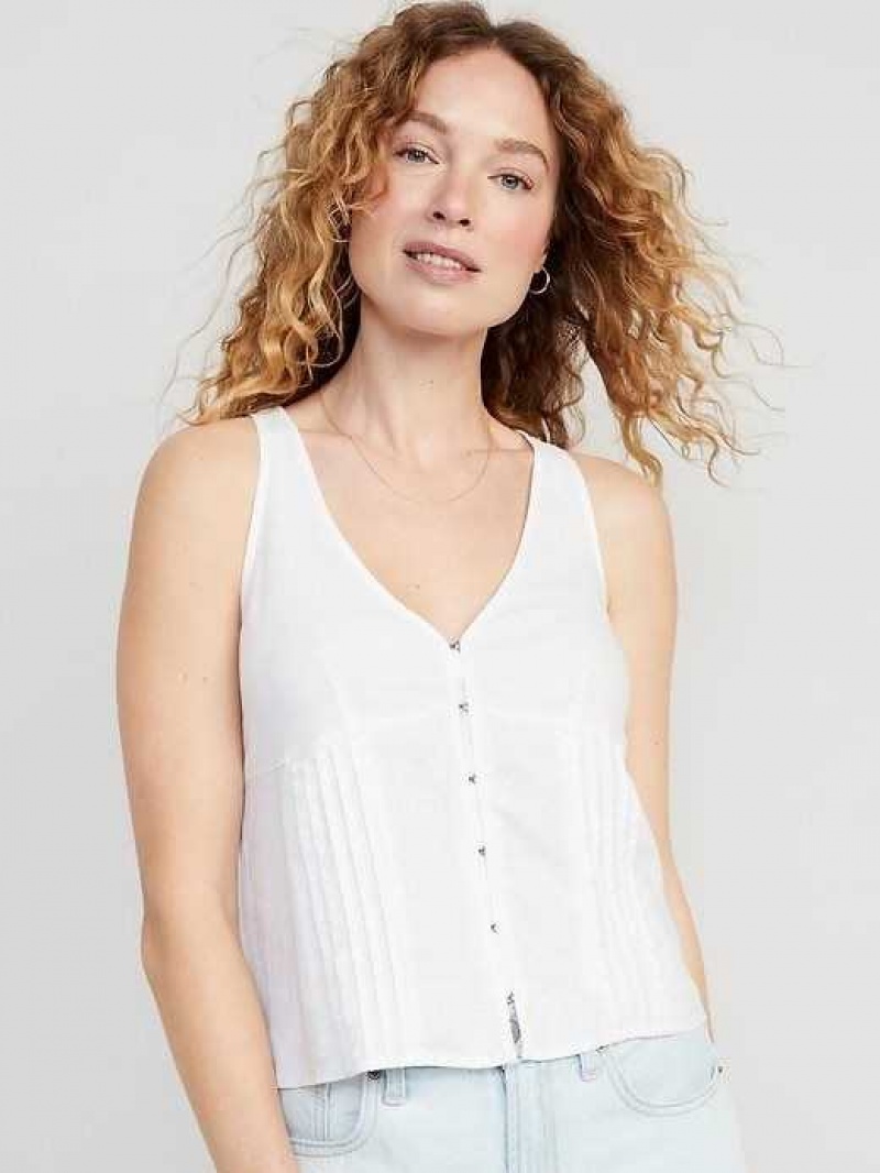 Old Navy Fitted Sleeveless Linen-Blend V-Neck Top White | TVC684029