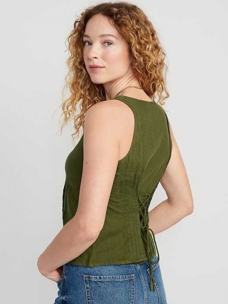 Old Navy Fitted Sleeveless Linen-Blend V-Neck Top Nori Seaweed | GAD986421