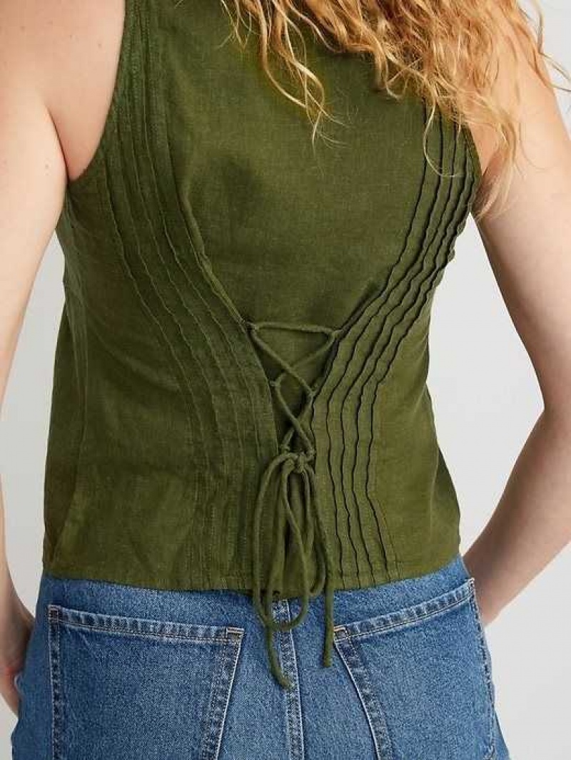 Old Navy Fitted Sleeveless Linen-Blend V-Neck Top Nori Seaweed | GAD986421