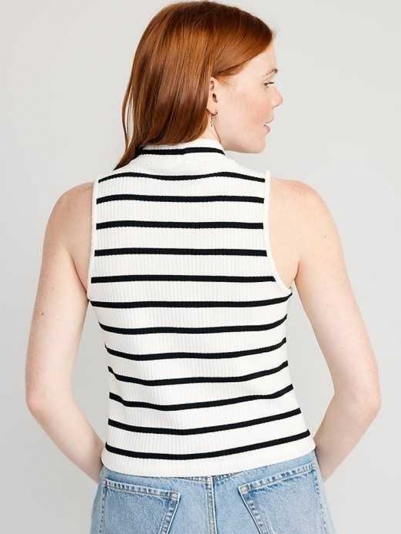 Old Navy Fitted Sleeveless Mock-Neck Top Black White Stripes | CRX534209