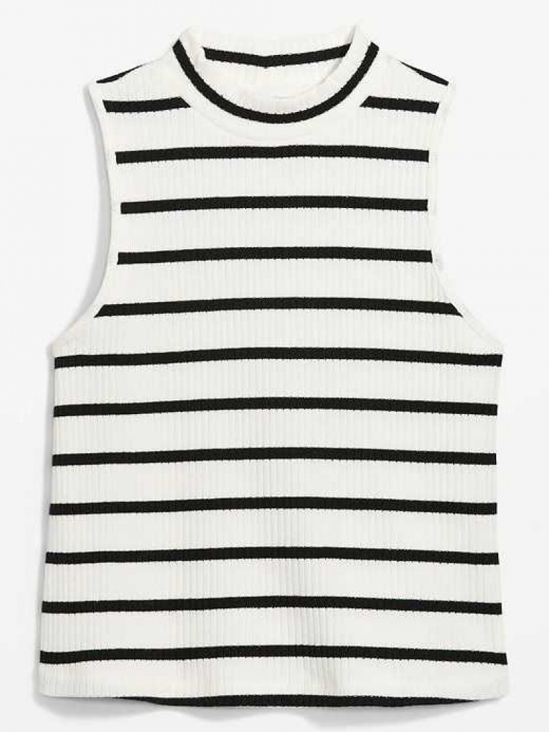 Old Navy Fitted Sleeveless Mock-Neck Top Black White Stripes | CRX534209