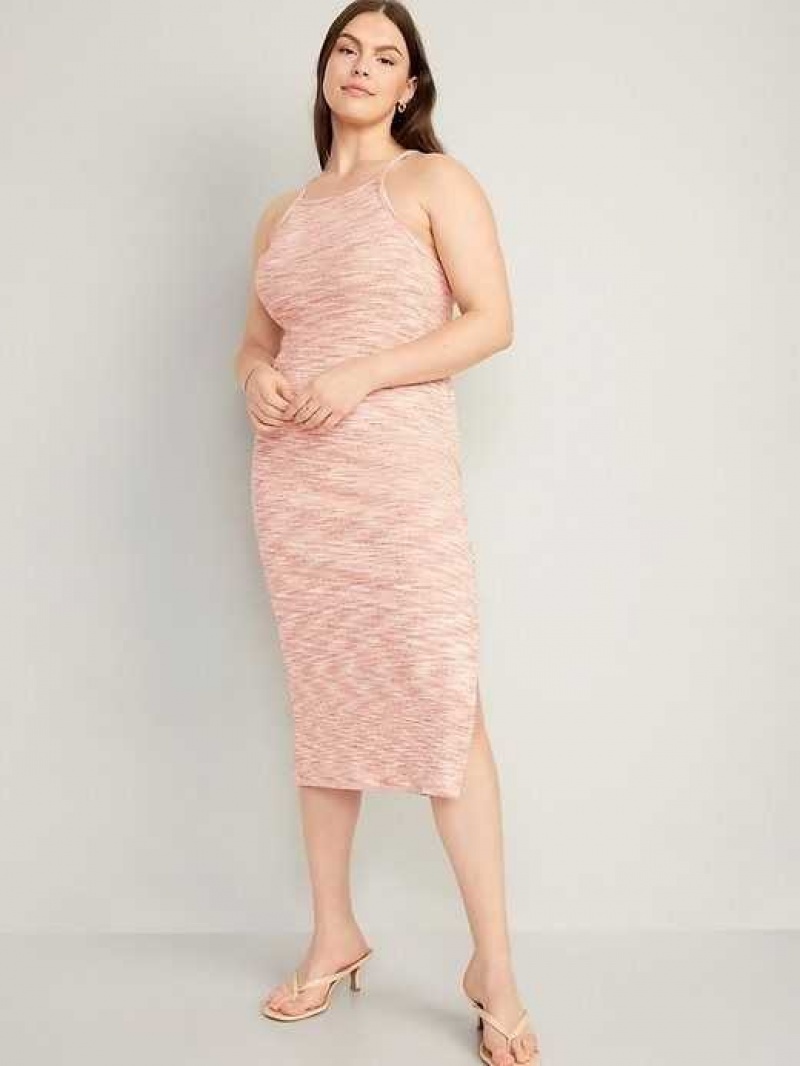 Old Navy Fitted Sleeveless Rib-Knit Midi Dress Coral | SNK768514