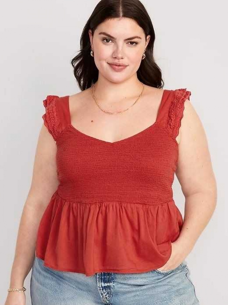 Old Navy Fitted Smocked Flutter-Sleeve Cutwork Top Red | ACW604753