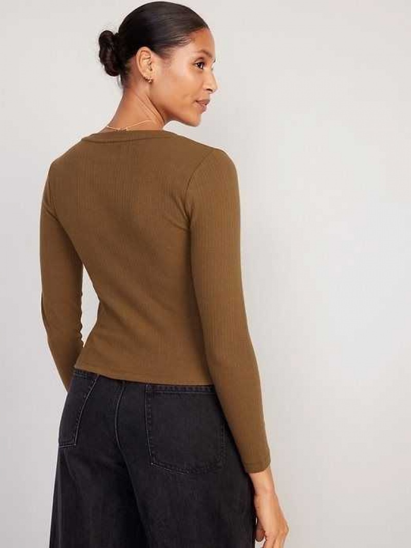 Old Navy Fitted Square-Neck Rib-Knit T-Shirt Brown | OVN078245