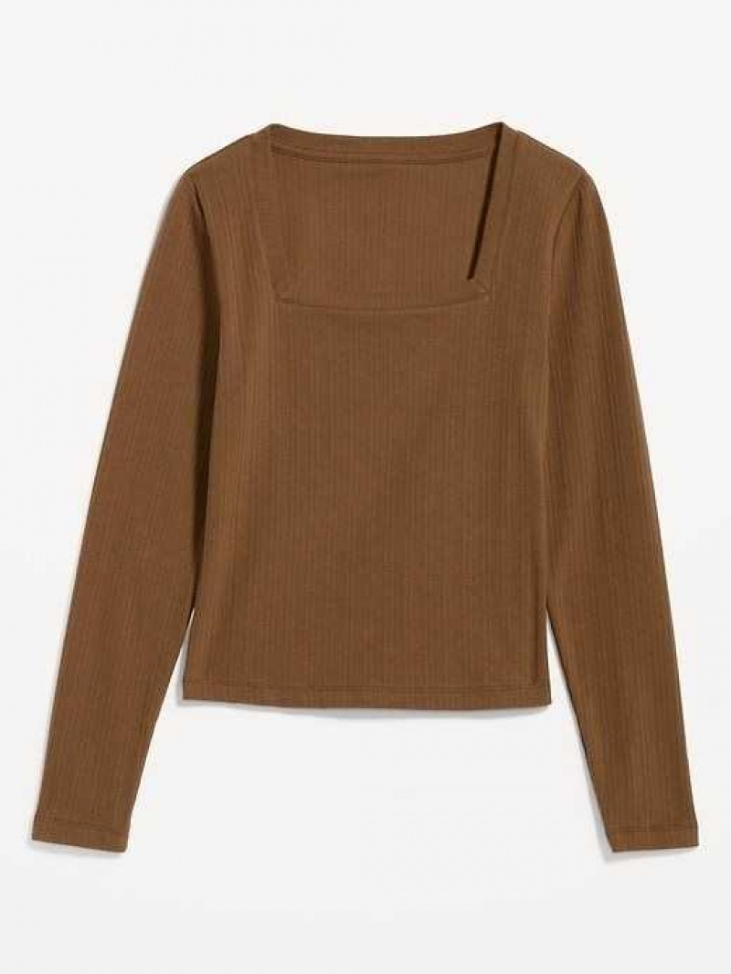 Old Navy Fitted Square-Neck Rib-Knit T-Shirt Brown | OVN078245