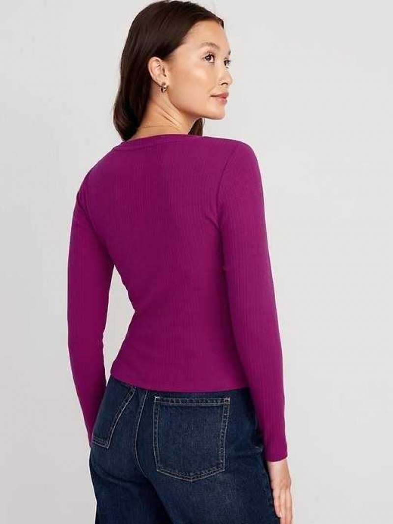 Old Navy Fitted Square-Neck Rib-Knit T-Shirt Purple | JUG423569