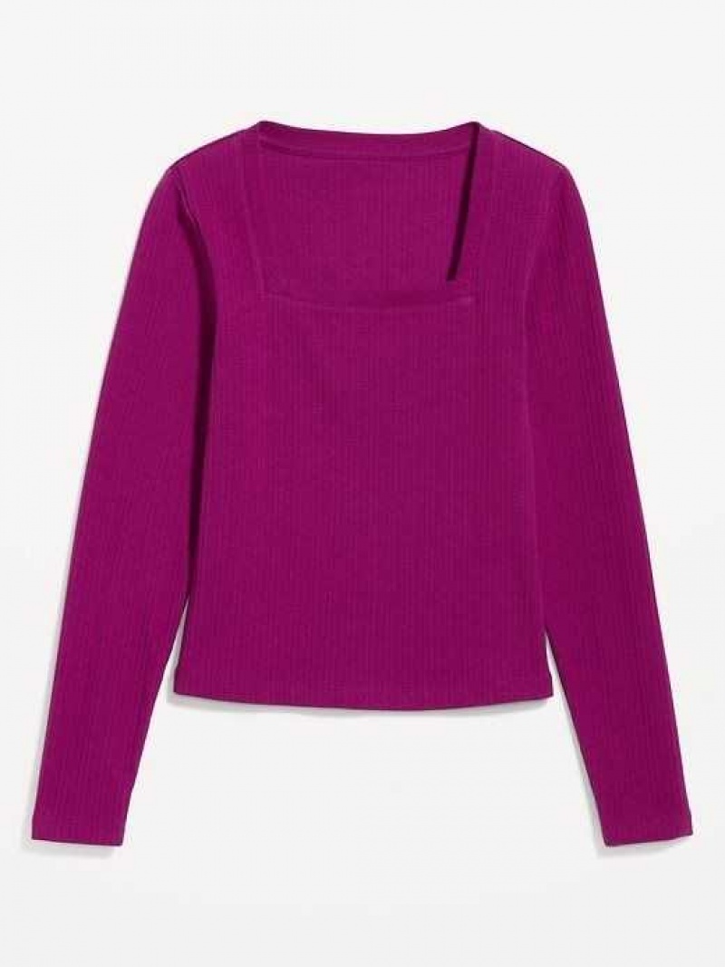 Old Navy Fitted Square-Neck Rib-Knit T-Shirt Purple | JUG423569