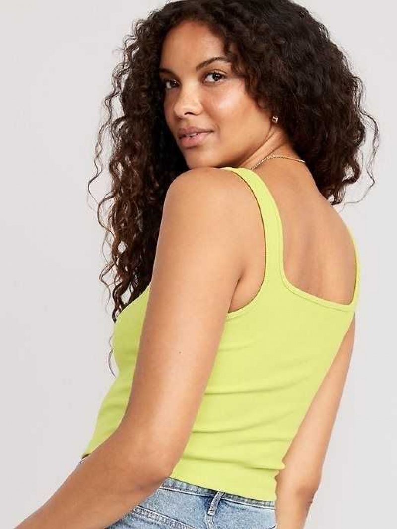 Old Navy Fitted Square-Neck Ultra-Cropped Rib-Knit Tank Top Pousse Verte | RBM136892