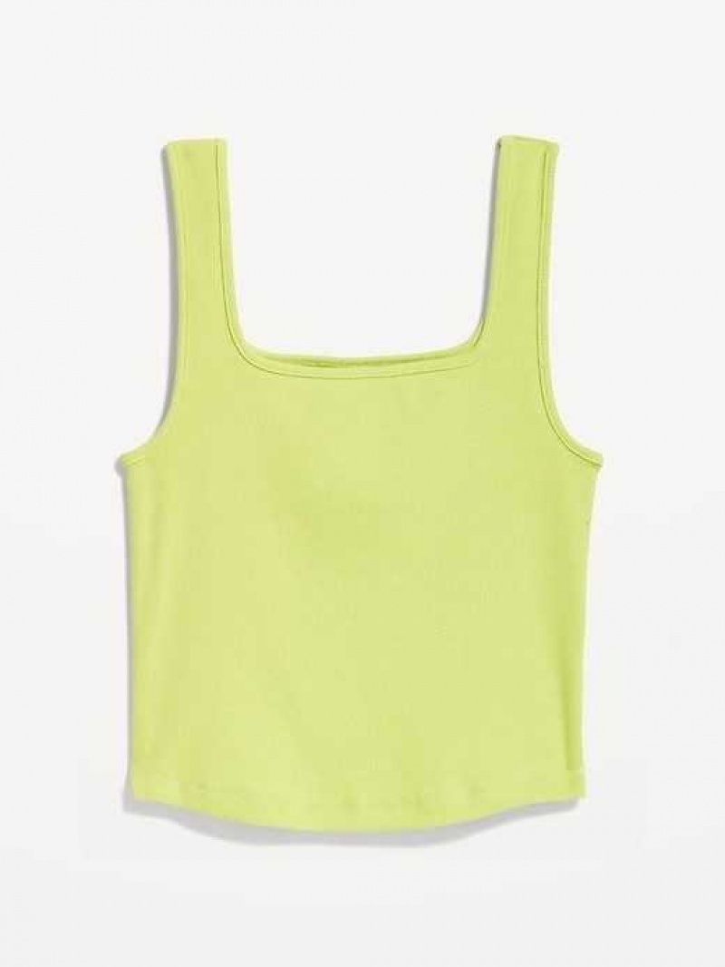 Old Navy Fitted Square-Neck Ultra-Cropped Rib-Knit Tank Top Pousse Verte | RBM136892