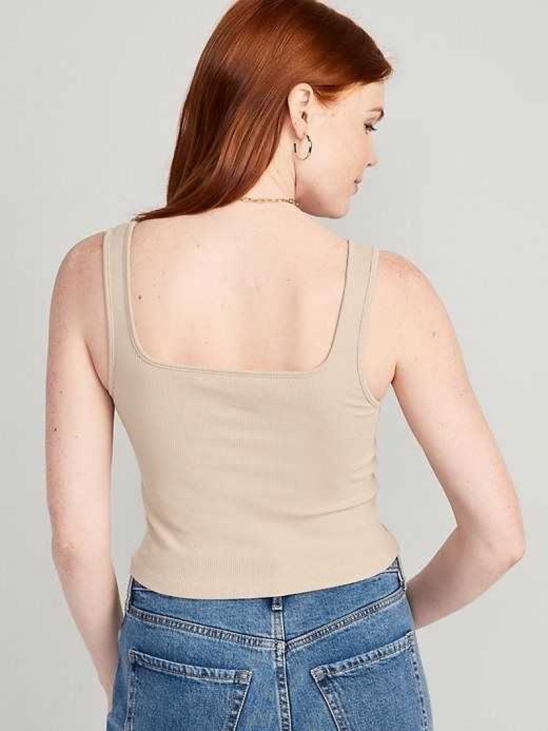 Old Navy Fitted Square-Neck Ultra-Cropped Rib-Knit Tank Top Beige | LKH562407