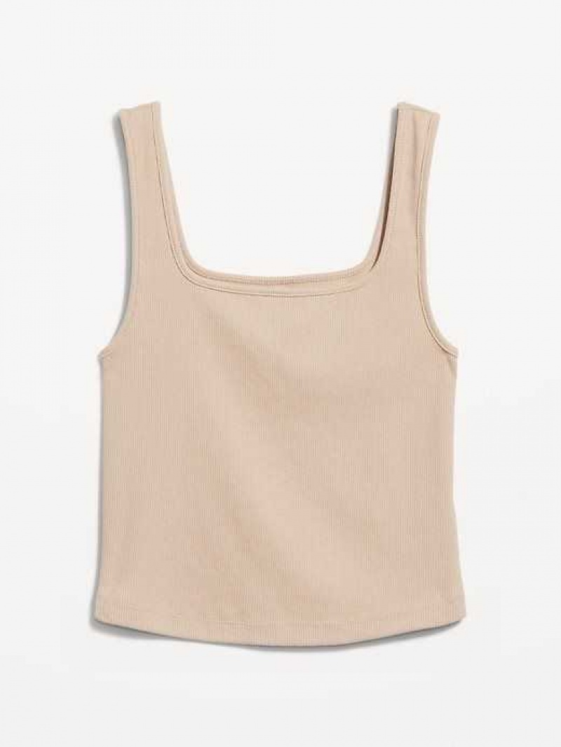 Old Navy Fitted Square-Neck Ultra-Cropped Rib-Knit Tank Top Beige | LKH562407