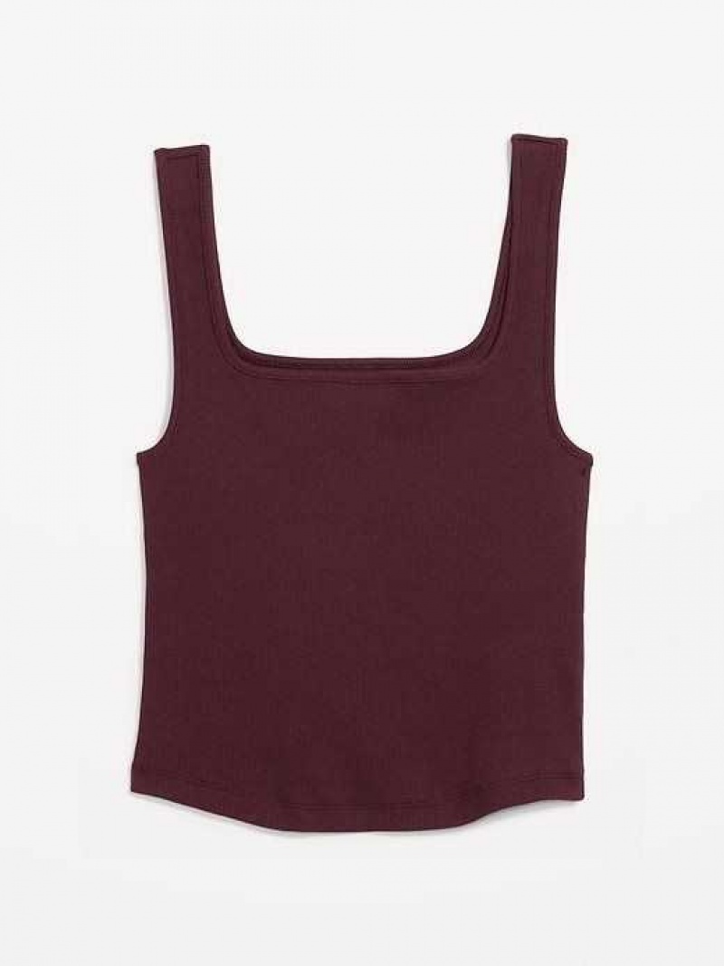 Old Navy Fitted Square-Neck Ultra-Cropped Rib-Knit Tank Top Raisin Arizona | HBO698745