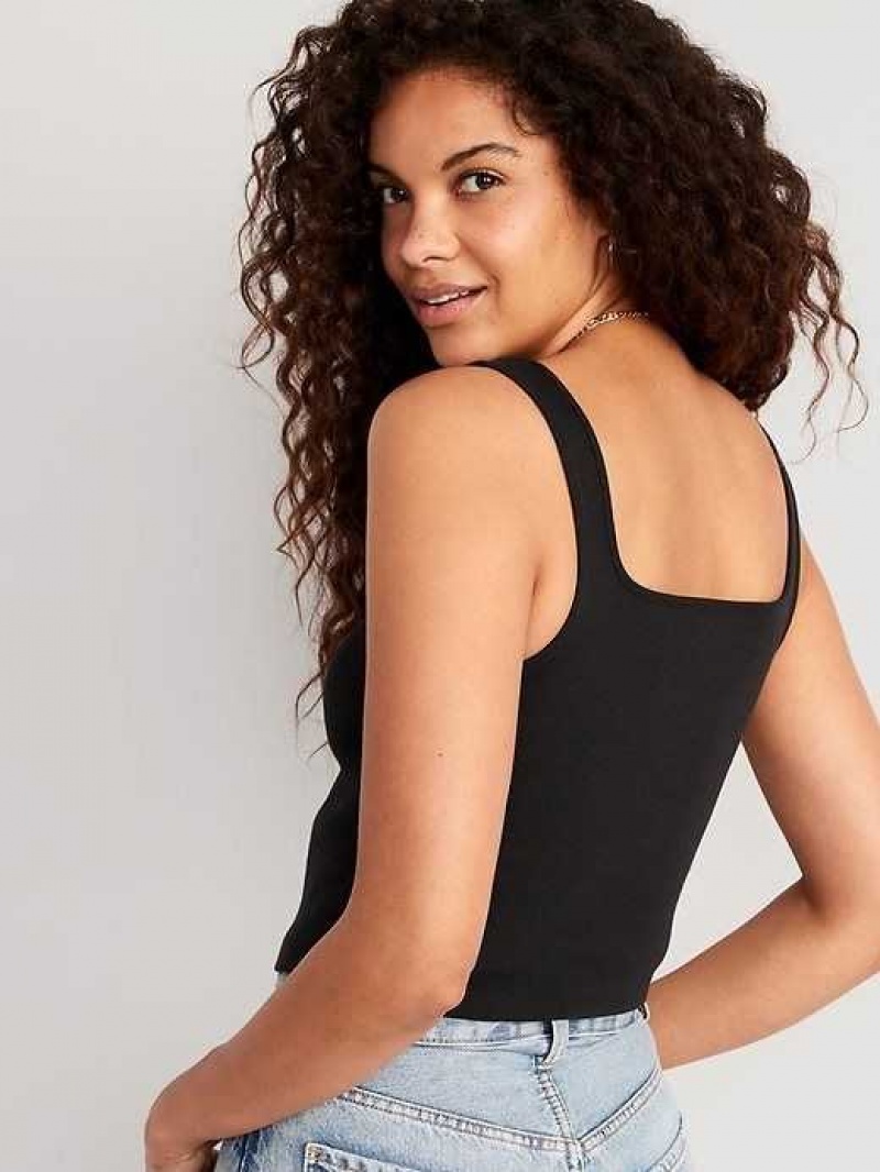 Old Navy Fitted Square-Neck Ultra-Cropped Rib-Knit Tank Top Black | DAV926705