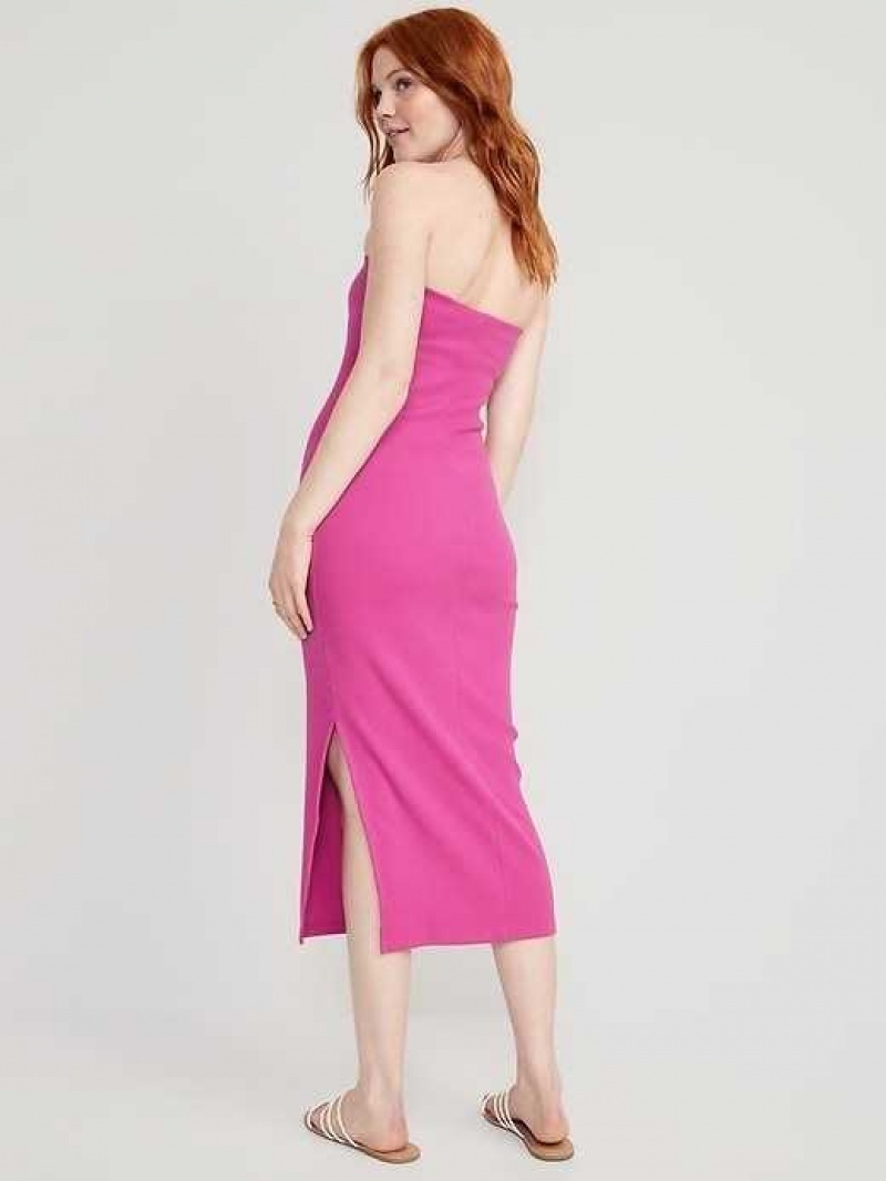 Old Navy Fitted Strapless Rib-Knit Midi Tube Dress Dragon Fruit | EIX864902