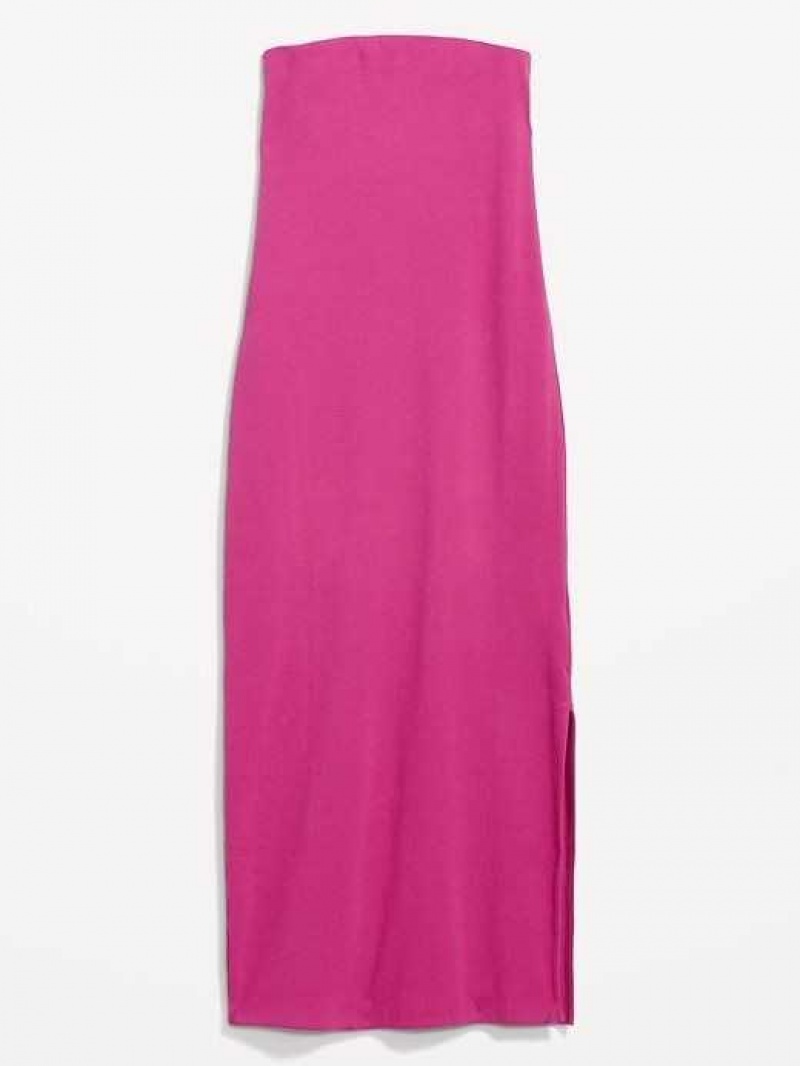 Old Navy Fitted Strapless Rib-Knit Midi Tube Dress Dragon Fruit | EIX864902