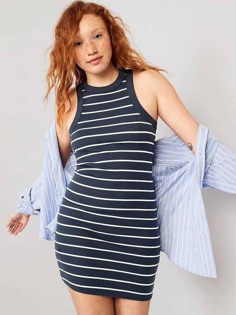 Old Navy Fitted Striped Sleeveless Rib-Knit Mini Dress Navy Stripes | TNU506473