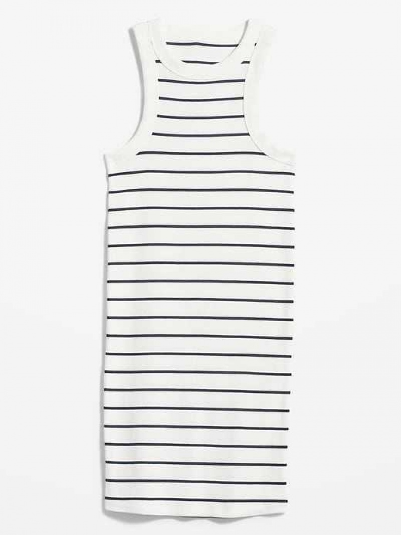 Old Navy Fitted Striped Sleeveless Rib-Knit Mini Dress White Stripes | NMJ082495