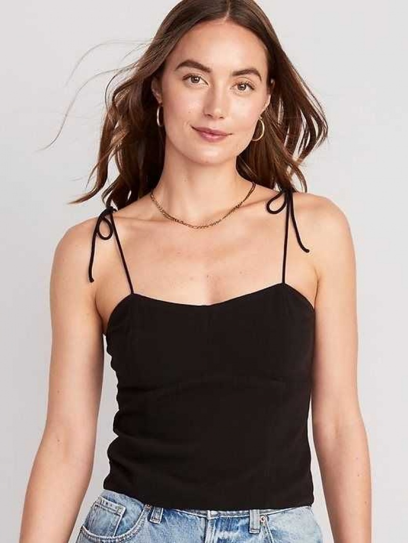 Old Navy Fitted Tie-Shoulder Corset Cami Top Black | WFJ032617