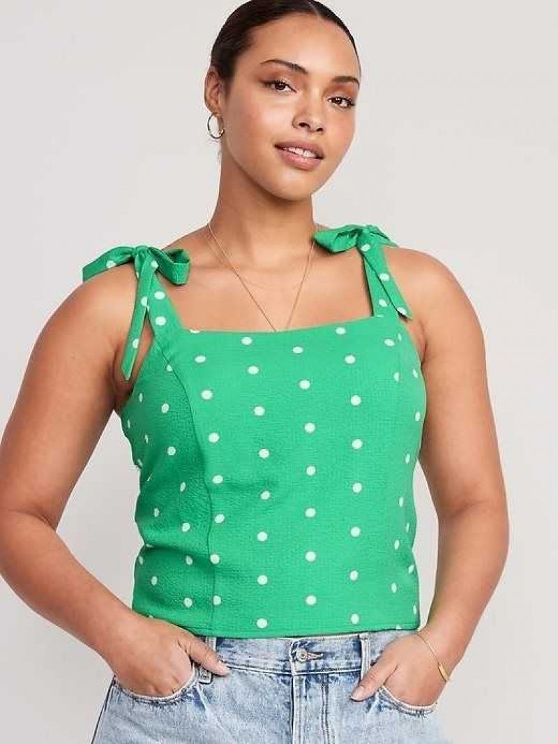 Old Navy Fitted Tie-Shoulder Cropped Dobby Corset Cami Top Green | KGF769234