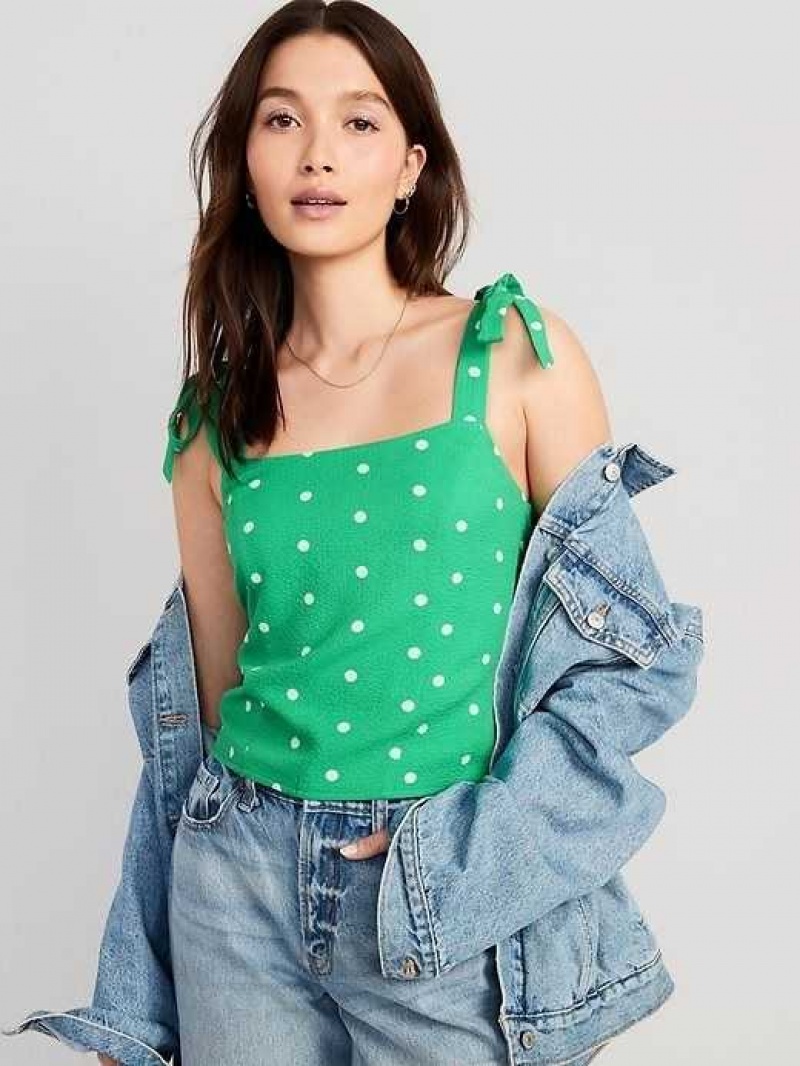 Old Navy Fitted Tie-Shoulder Cropped Dobby Corset Cami Top Green | KGF769234