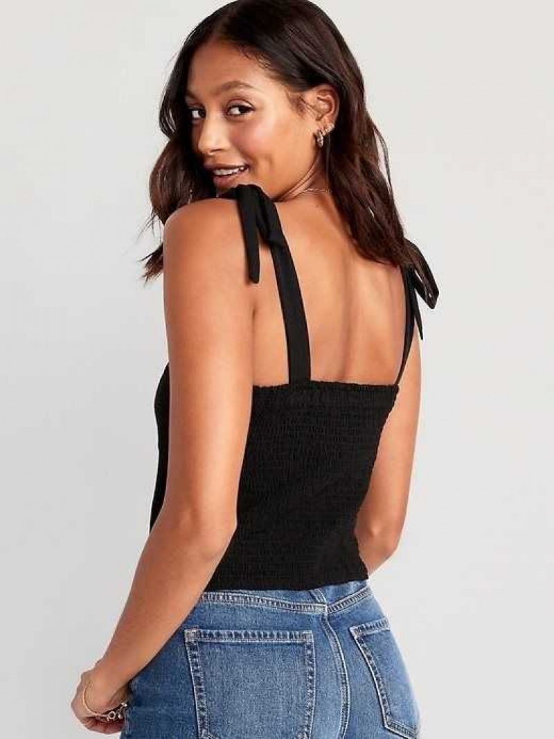 Old Navy Fitted Tie-Shoulder Cropped Dobby Corset Cami Top Black | JAK427098