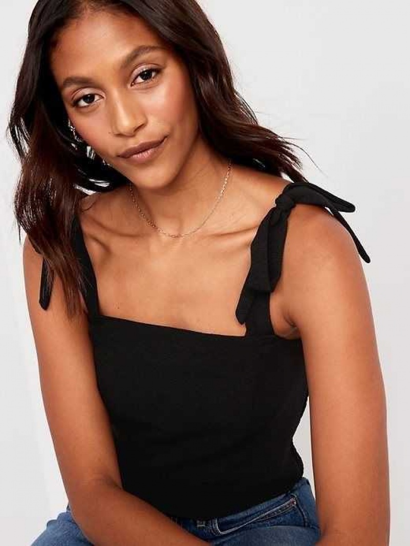 Old Navy Fitted Tie-Shoulder Cropped Dobby Corset Cami Top Black | JAK427098