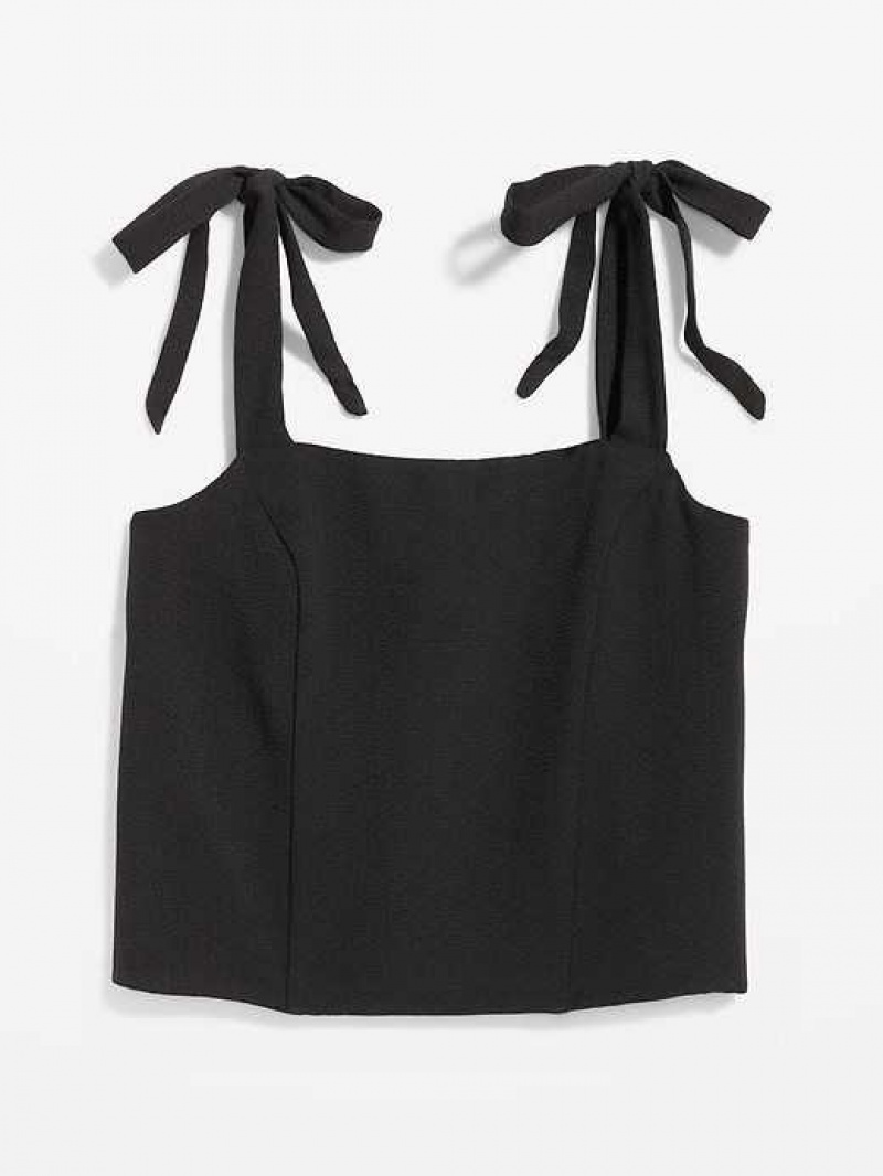 Old Navy Fitted Tie-Shoulder Cropped Dobby Corset Cami Top Black | JAK427098