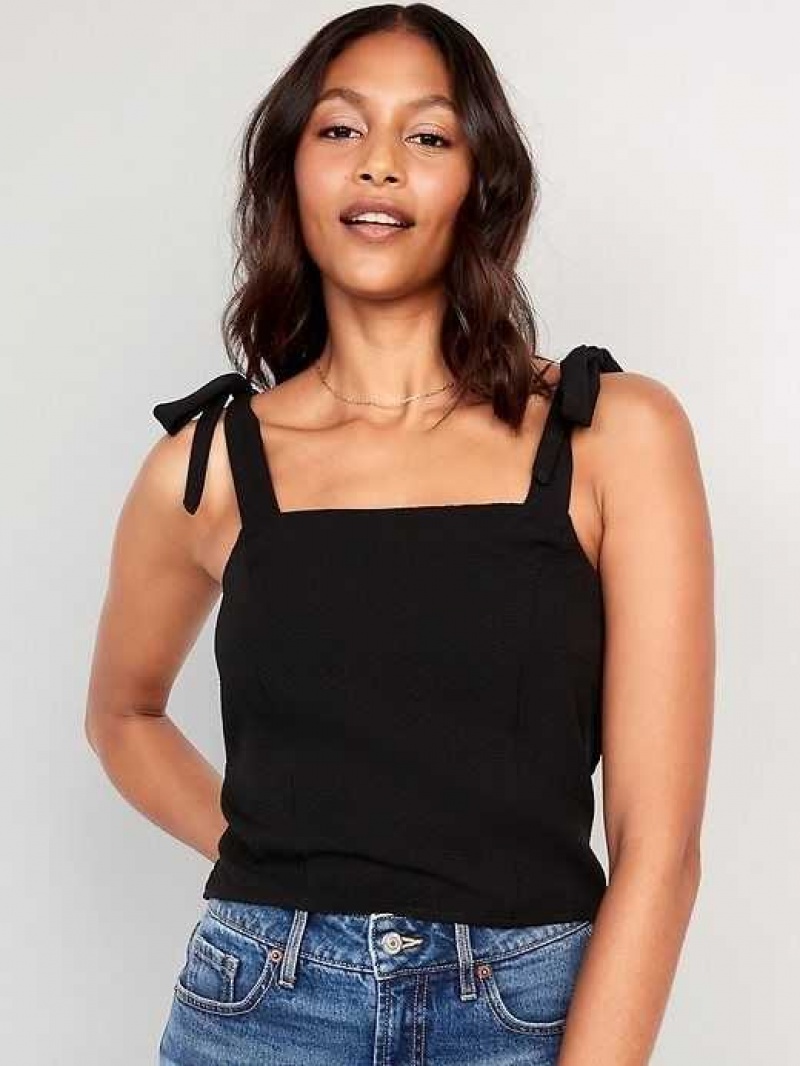 Old Navy Fitted Tie-Shoulder Cropped Dobby Corset Cami Top Black | JAK427098