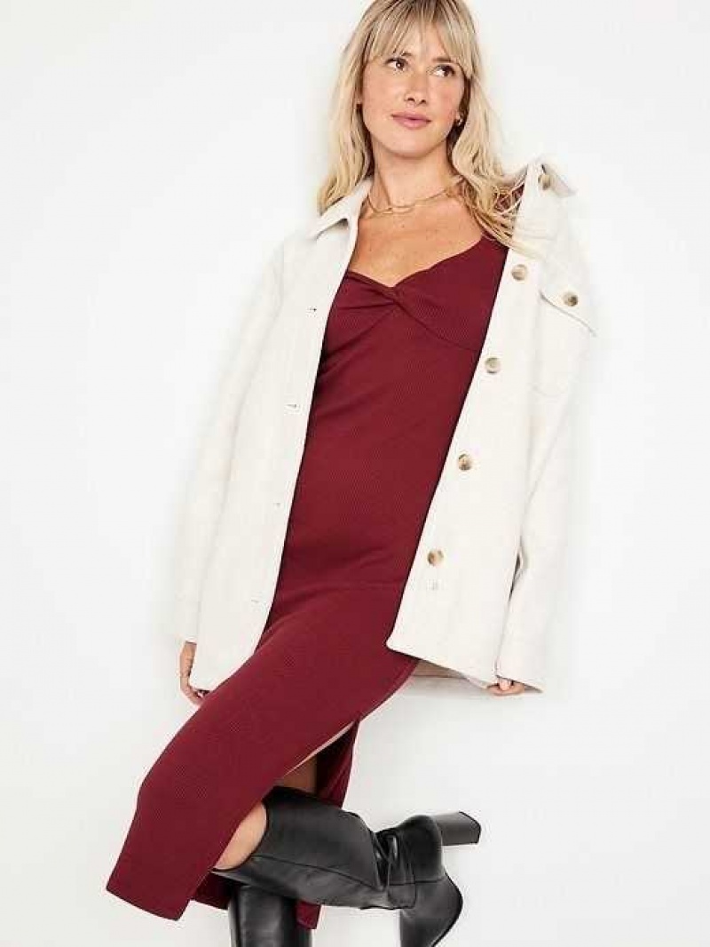 Old Navy Fitted Twist-Front Rib-Knit Midi Dress Red Burgundy | KWF153846