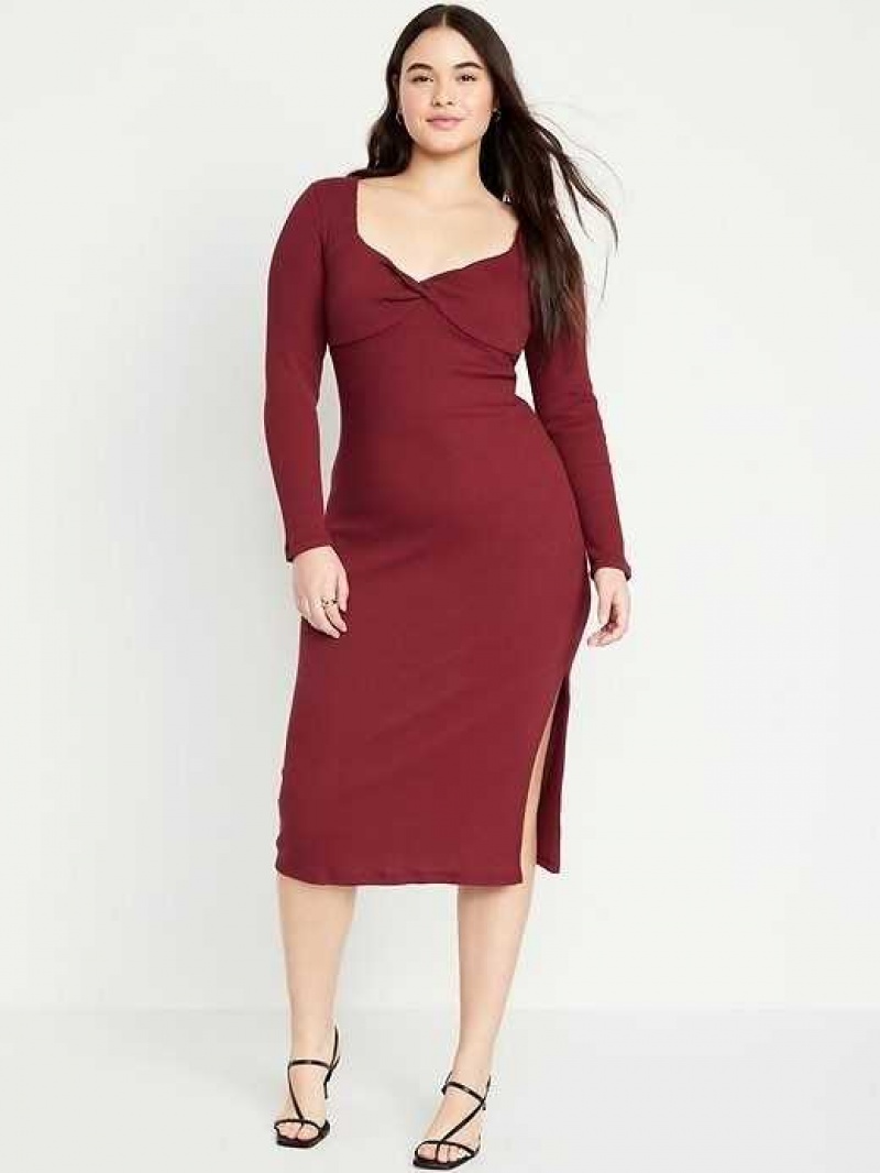 Old Navy Fitted Twist-Front Rib-Knit Midi Dress Red Burgundy | KWF153846