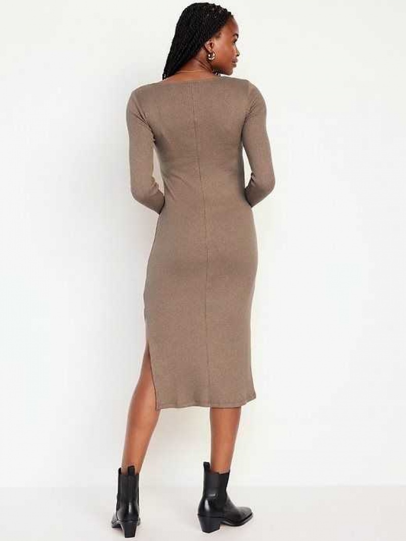 Old Navy Fitted Twist-Front Rib-Knit Midi Dress Sedimentary | IBC631729