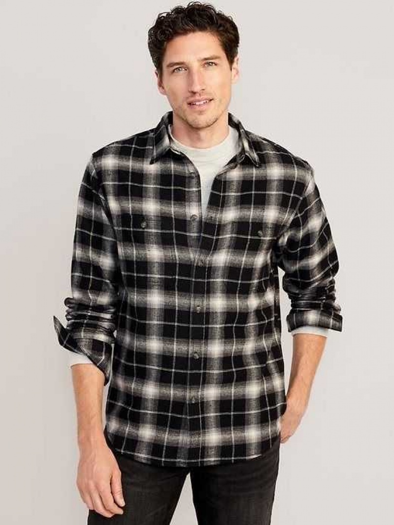 Old Navy Flannel Shirt White / Black | MOP263105