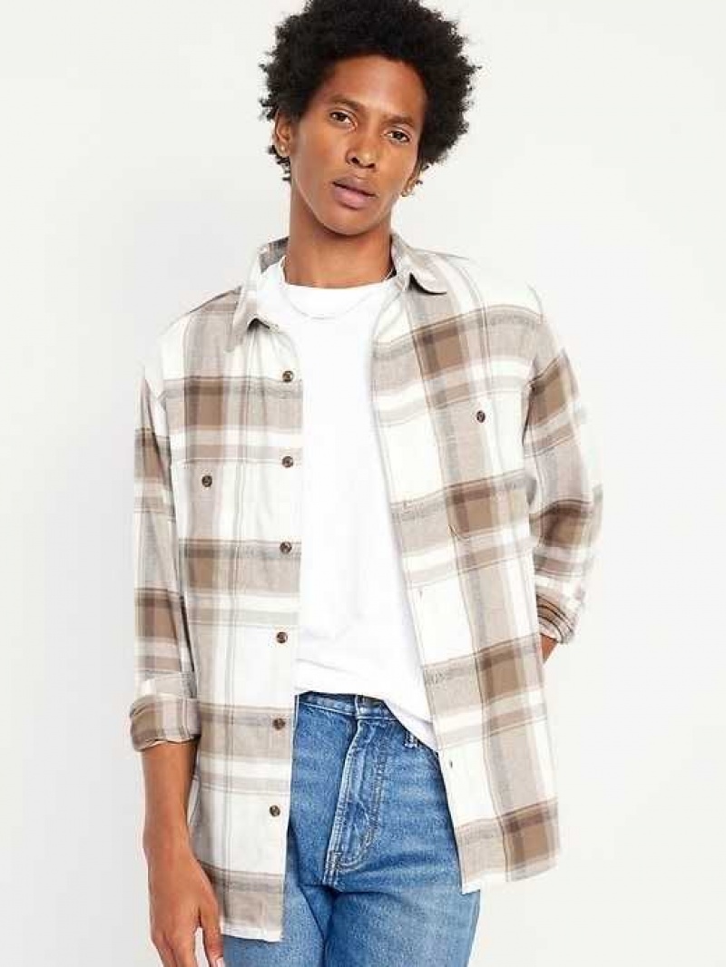 Old Navy Flannel Shirt White / Brown | JSB253861