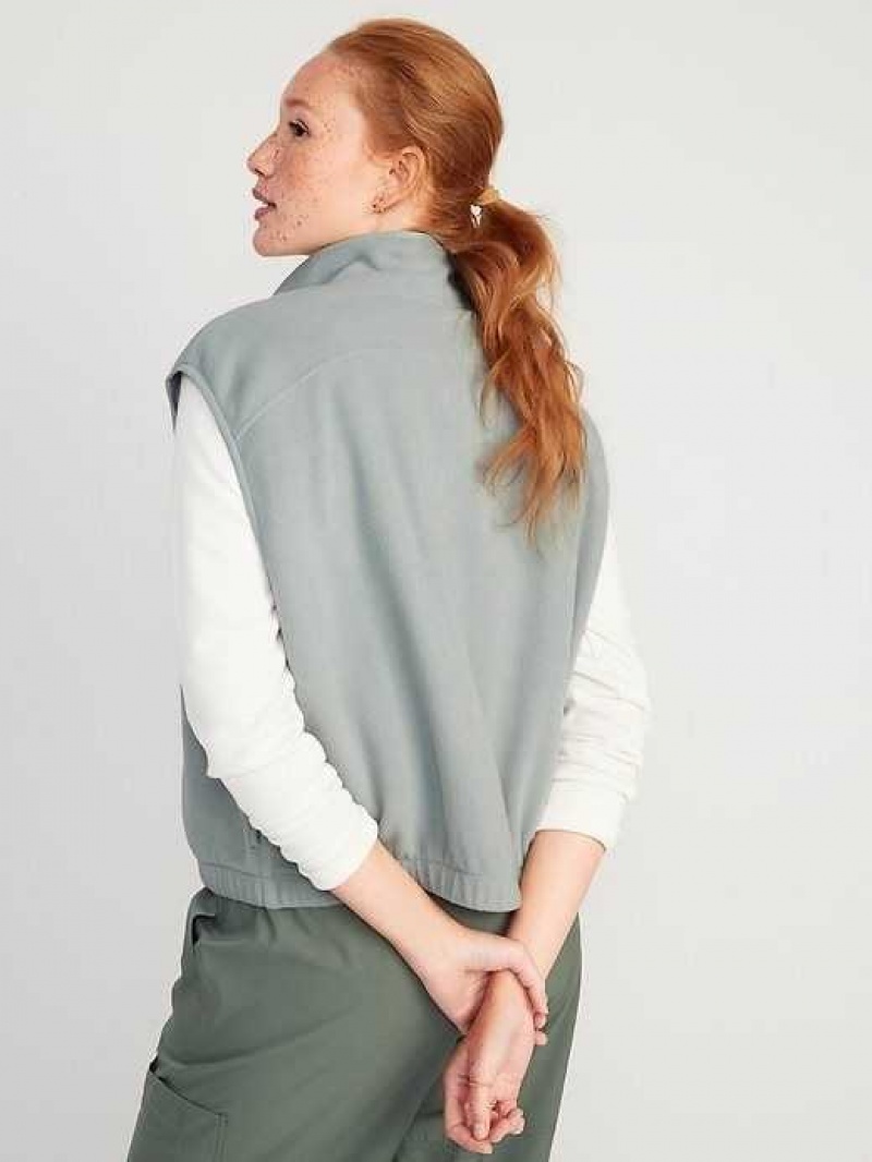 Old Navy Fleece Full-Zip Vest Silver Olive | EDU142570