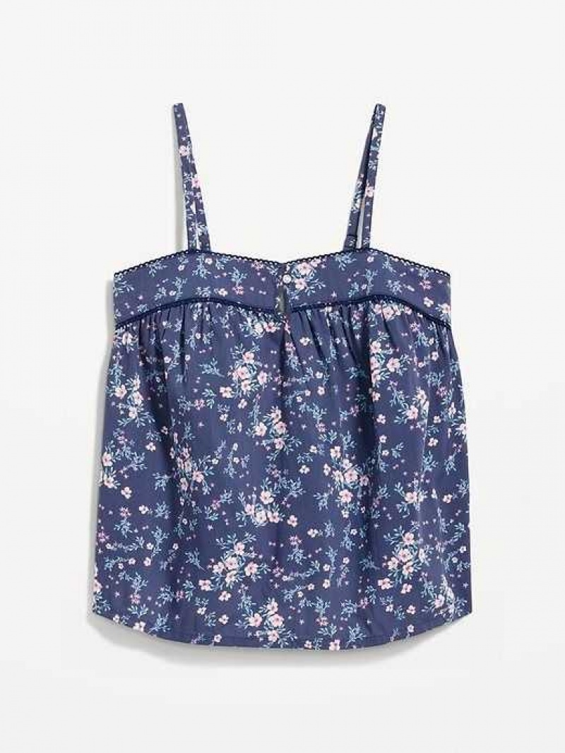 Old Navy Floral Smocked Pajama Cami Swing Top Navy | TGE063859