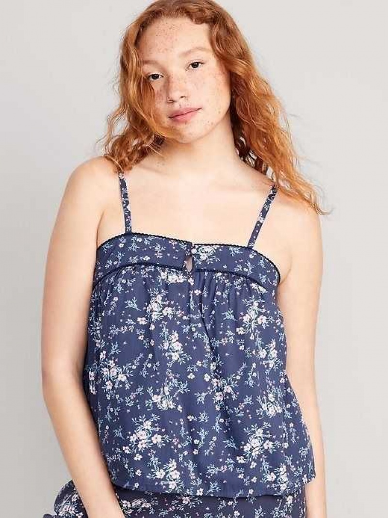 Old Navy Floral Smocked Pajama Cami Swing Top Navy | TGE063859