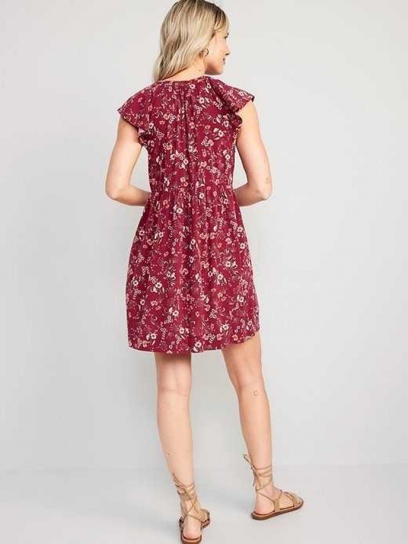 Old Navy Flutter-Sleeve Floral-Print Mini Swing Dress Red | KQY321579