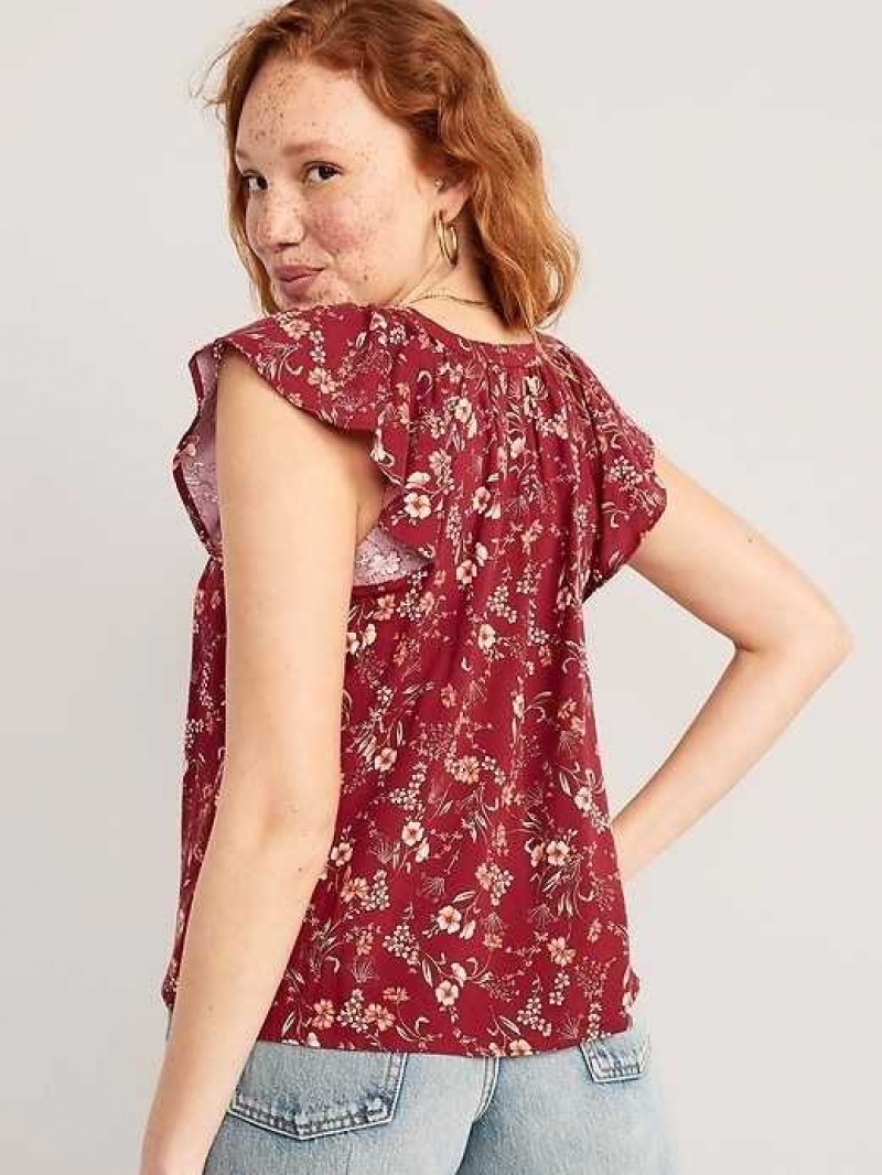 Old Navy Flutter-Sleeve Floral-Print Swing Blouse Red | QOP134702