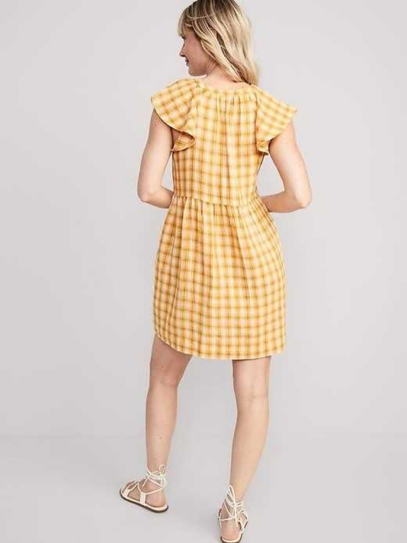 Old Navy Flutter-Sleeve Plaid Mini Swing Dress Yellow | OGD806451