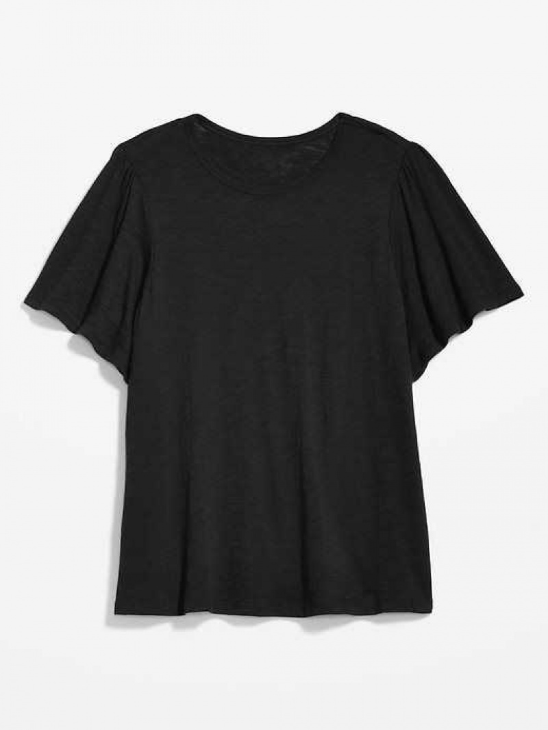 Old Navy Flutter-Sleeve Slub-Knit Top Black | BED913084